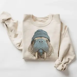 Retro Walrus Wearing Beanie Vintage Arctic Wildlife Unisex Sweatshirt - Lauriel Designs  3U