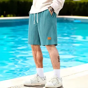 Men’s summer corduroy shorts, 1-pack, with a drawstring elastic waistband, suitable for everyday outdoor casual wear and beach outings