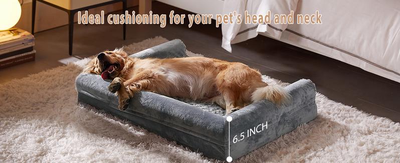 XXL Memory Foam Orthopedic Dog kennel Bed 6.5 Inch Thick for Senior Dogs Over 100 Pounds Water Resistant Washable Cover with Built-in Pillow Non-Skid Bottom & CertiPUR-US Certified