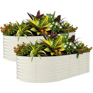 Galvanized Steel 8x4x2 Ft Raised Garden Bed, Tool-Free Assembly,Cut Resistant,Raised Planter Boxes Outdoor with Rust-Proof Coating,Beige (2-Pack)