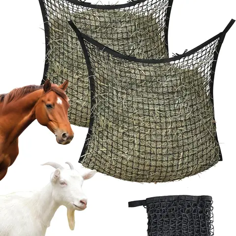 Harrison Howard Wider Opening Slow-Feeding Mesh Horse Hay Feeder, 24x35in Green Large Capacity Bag, 1-Hand Fill, Tight Knit Minimizes Loss, Compresses to 1/3 Size, Fold-to-Pocket Compact Storage, Reduces Waste, Promotes Health, Clean Elevated Feed