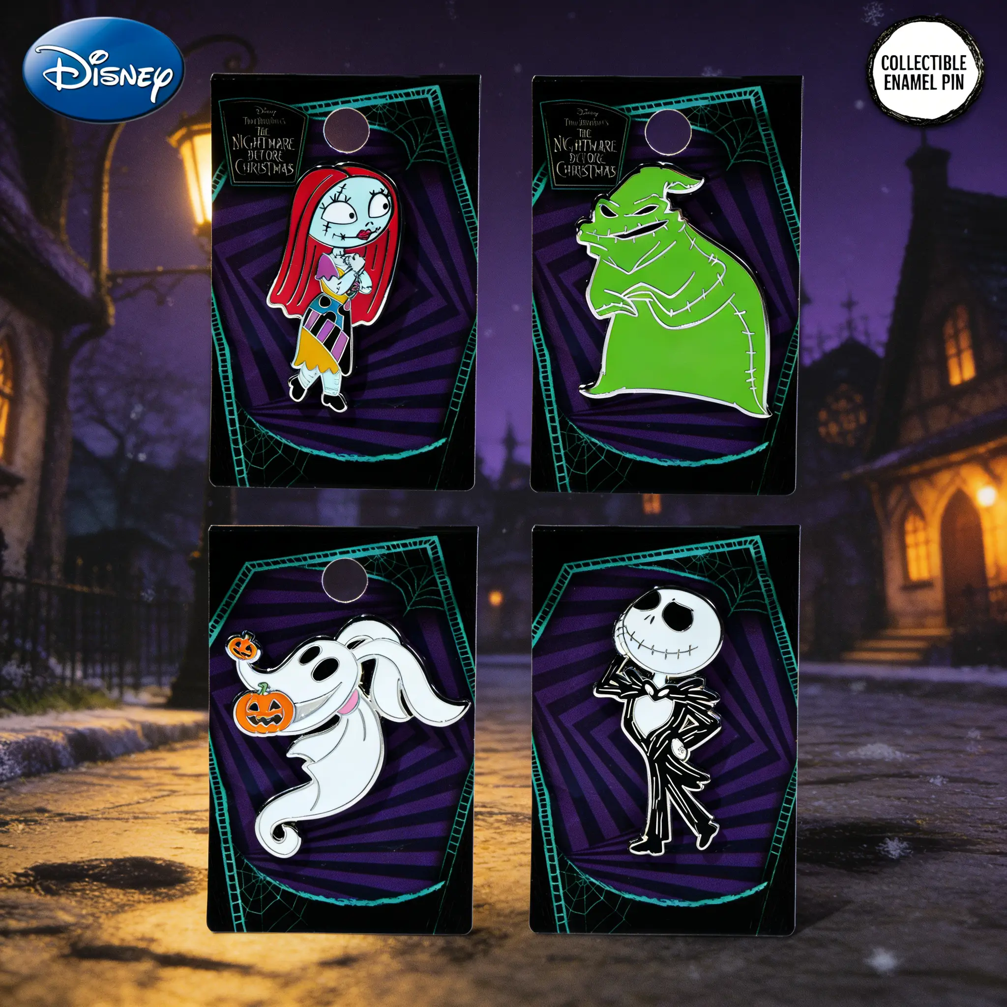 4PCS Official Licensed Disney The Nightmare Before Christmas Zinc Alloy Brooches - Sally, Jack, Oogie Boogie, Ghost Dog Designs, Durable Metal Pins, Decor Pins for Halloween Family Gifts, Lapel Clips & Clothes Accessories