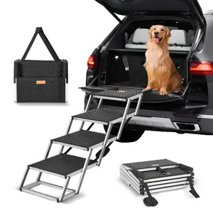 VEVOR Dog Stair for Cars,  , Wide 4-step Dog Car Steps, Folding Dog Car Ramp with Nonslip Surface, Portable Pet Steps Lightweight Aluminum for Car, SUV and Truck, Supports up to 150 lbs