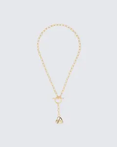 Odetta Gold T-Bar Heart Pendant Necklace