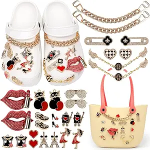 28PCS Bling Charms Set for Shoes and Bags, Sparkling DIY Decorative Chains with Rhinestone Style Elements, Cute Fashion Accessories Gift for Women Birthday Surprise