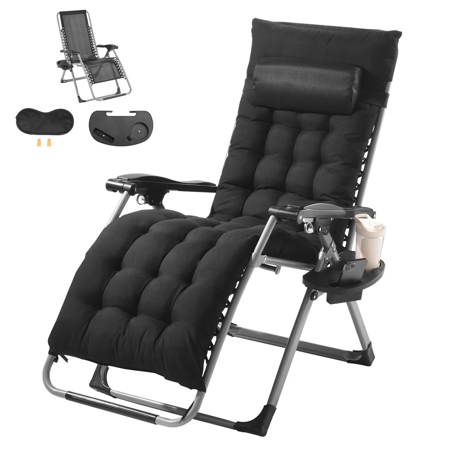 【SummerFinds】VEVOR Zero Gravity Chair,  , 26 inch Zero Gravity Recliner Lounge Chair for Indoor and Outdoor, Adjustable Anti Gravity Chair with Cushion, Headrest, Footrest, and Cupholder, 500 lbs, Black