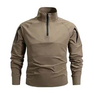 Men’s spring/autumn new outdoor casual athletic stand-collar long-sleeve sweatshirt; men’s ice silk stretch quick-dry zip-pocket T-shirt; men’s half-zip outdoor stretch stand-collar multi-pocket cargo long-sleeve sweatshirt