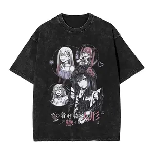 Anime My Dress-Up Darling Merch T-Shirt Marin Kitagawa Pattern Vintage Washed Unisex High Quality Oversized Top T-shirts