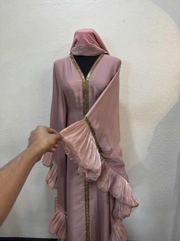 Dubai Butterfly Style Abaya -  Color with Gold Embellishments and Hooded Design