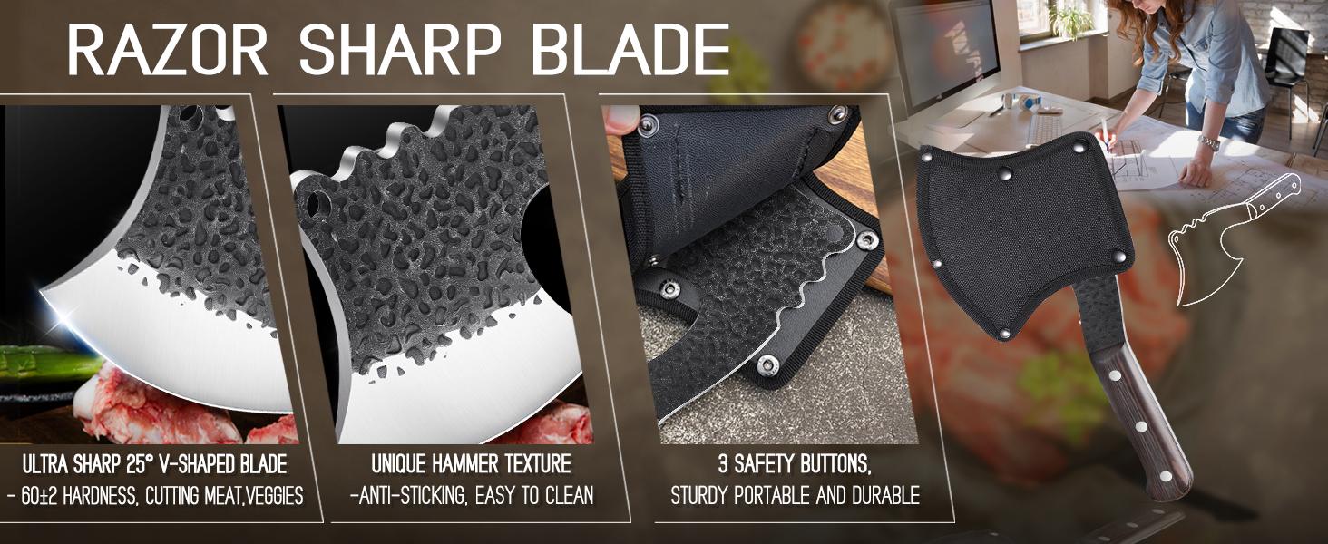 Dream Reach Professional Bone Cleaver - Hand Forged Full Tang Kitchen Knife for Cutting Meat, Heavy Duty Butcher Tool for Home and Restaurant Use (Black)