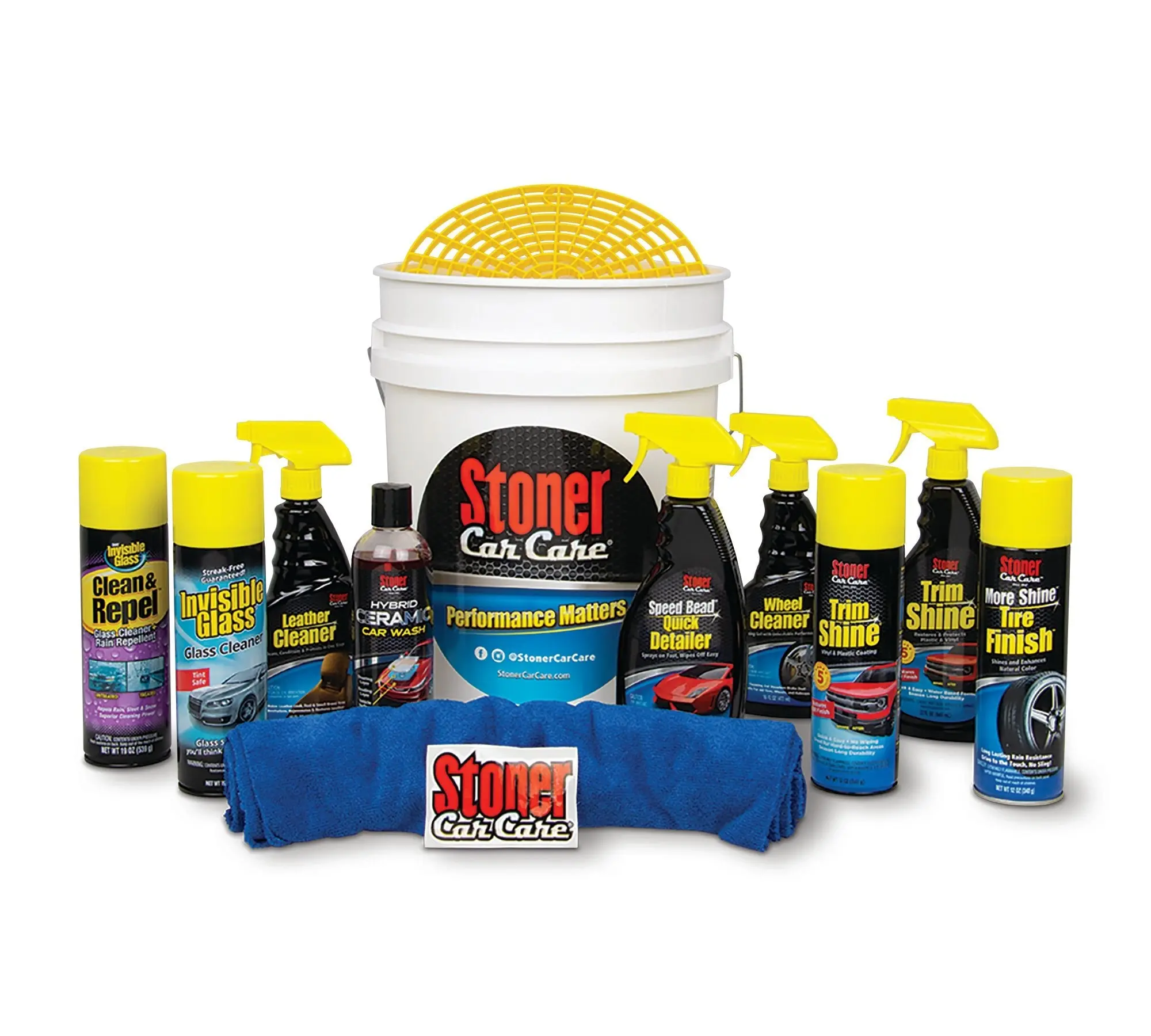 Stoner Car Care 2-in-1 Ultimate Detailing Kit - Automotive Cleaner Set with Surface Cleaner, Glass Solution, Liquid Formulas, Aerosol Can, Car Detailing Tools, Wash Bucket, Paint+Wheel Clean
