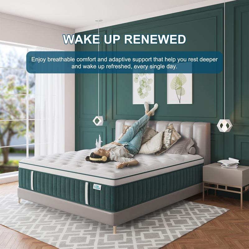 Kuieoe 12/14 Inch Twin/Full/King/Queen Gel Memory Foam Hybrid Hard Mattress with Independent Pocket Springs for Stable Sleep Body Temperature Edge Support Twin Full Queen King Sizes