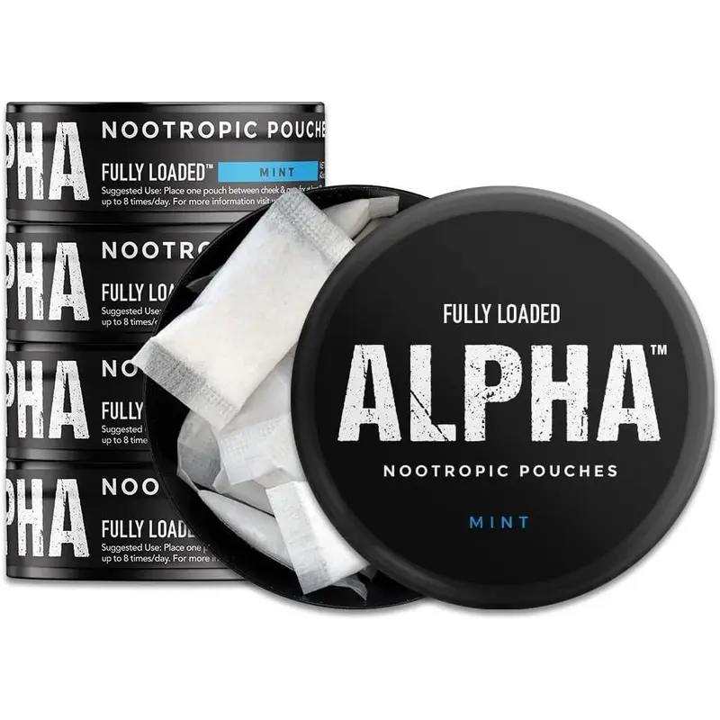 Fully Loaded Alpha Nootropic Pouches (Mint) - 5 Cans - 15 Pouches per can - Effective Nootropic Delivery, Nic Pouch Replacement - Faster Absorption, Alpha GPC, L-Tyrosine, GABA