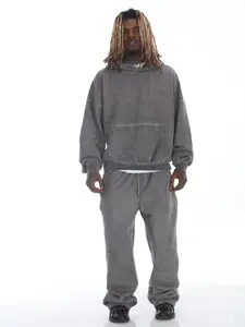 Dark Gray Vintage wash Baggy Sweatsuit - wide leg sweatpants - drop shoulder boxy fit hoodie - luxury streetwear