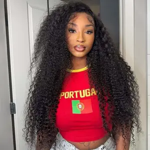 13x4 Lace Frontal Wigs Human Hair Kinky Curly Frontal Wig Brazilian Wave Curly Wigs Human Hair For Women PrePlucked 180% Density Nature Black Color Vacation Hair