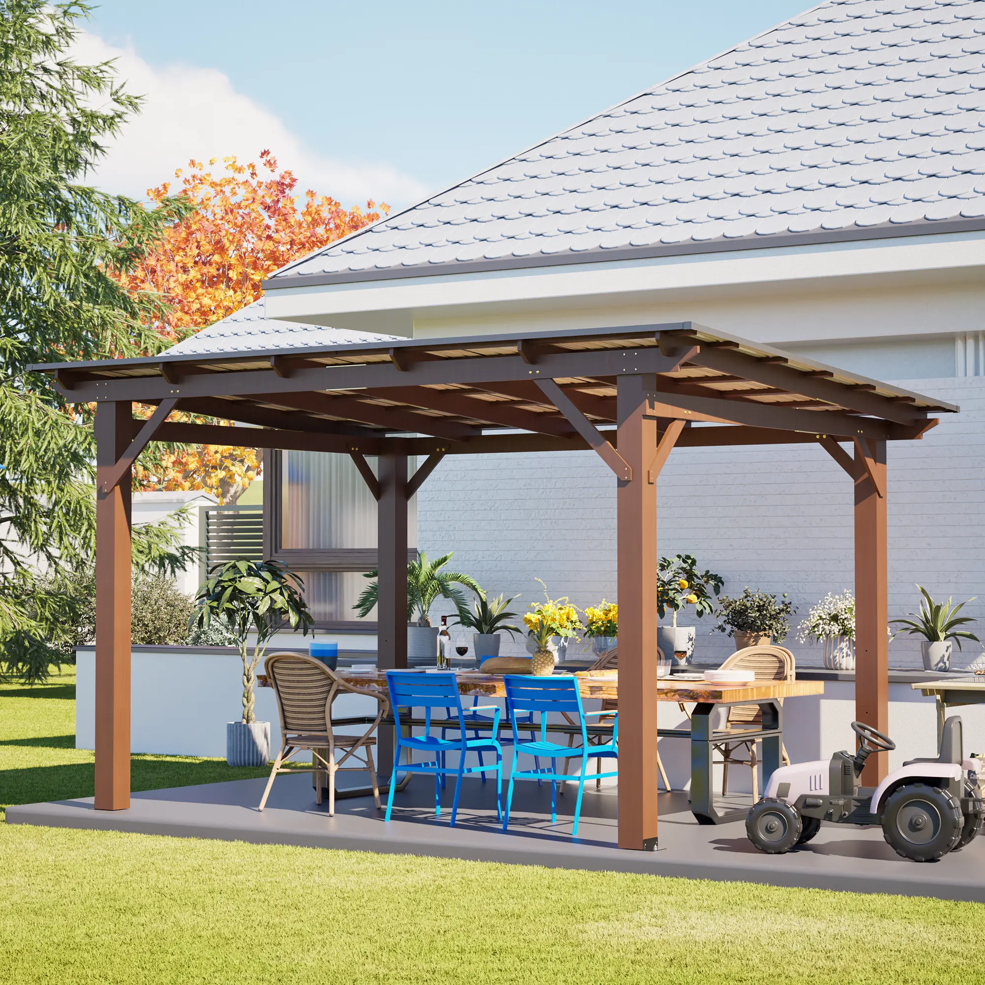 13x10 FT Sturdy Outdoor Fir Wood Pergola - Waterproof, UV-Prevention, Windproof, Corrosion-Resistant Heavy-Duty Gazebo with Reinforced Crossbeams, Easy Setup Assembly Required for Backyard Dining, Relaxing