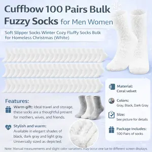 100 Pairs Fuzzy Socks Bulk Lot – Soft Coral Velvet Slipper Socks for Men & Women | Wholesale Winter Socks for Resale & Donations