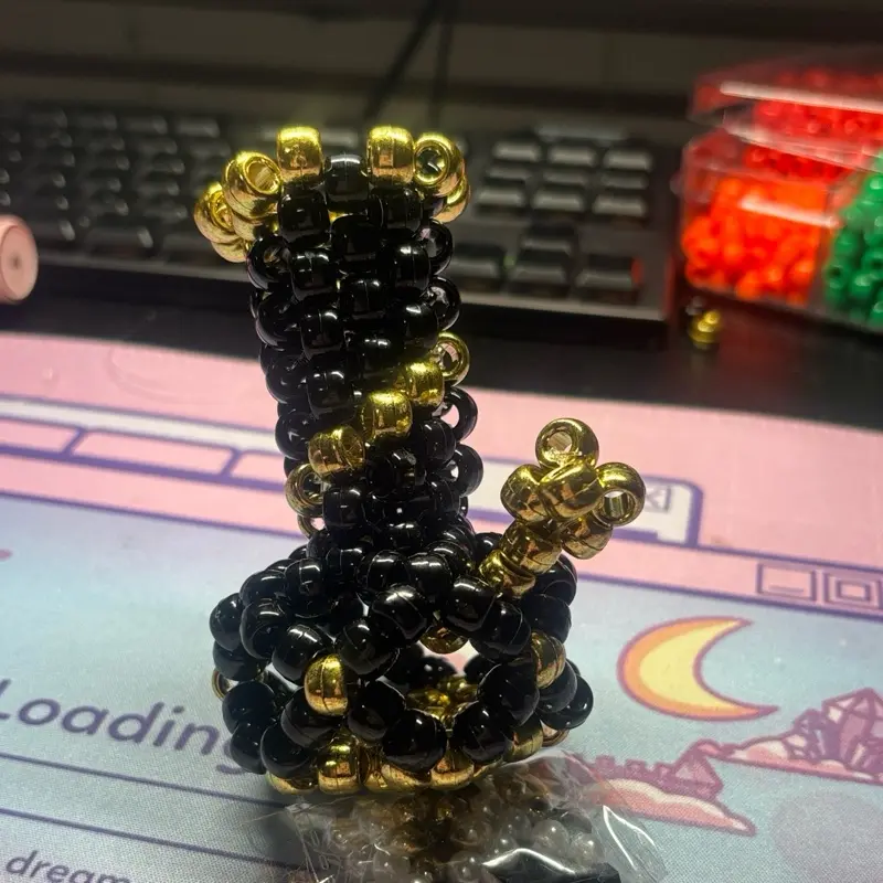 Sparkling Black & Gold Kandi Mini Masterpiece – Handcrafted Beaded Charm