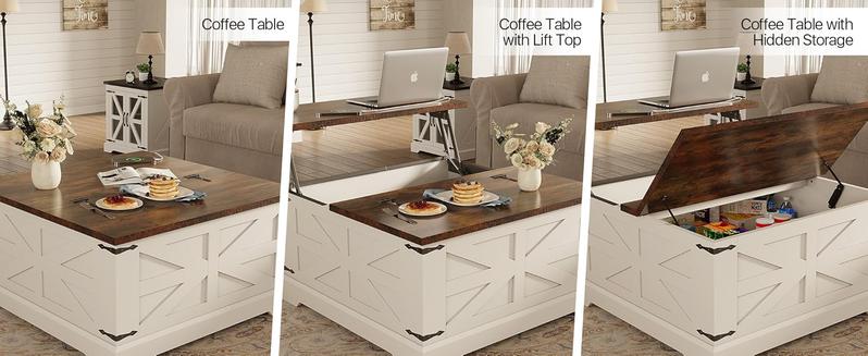 oneinmil 31" Lift Top Coffee Table with Storage Large Hidden Compartment White Square Farmhouse Coffee Table with Outlets USB Ports for Living Room