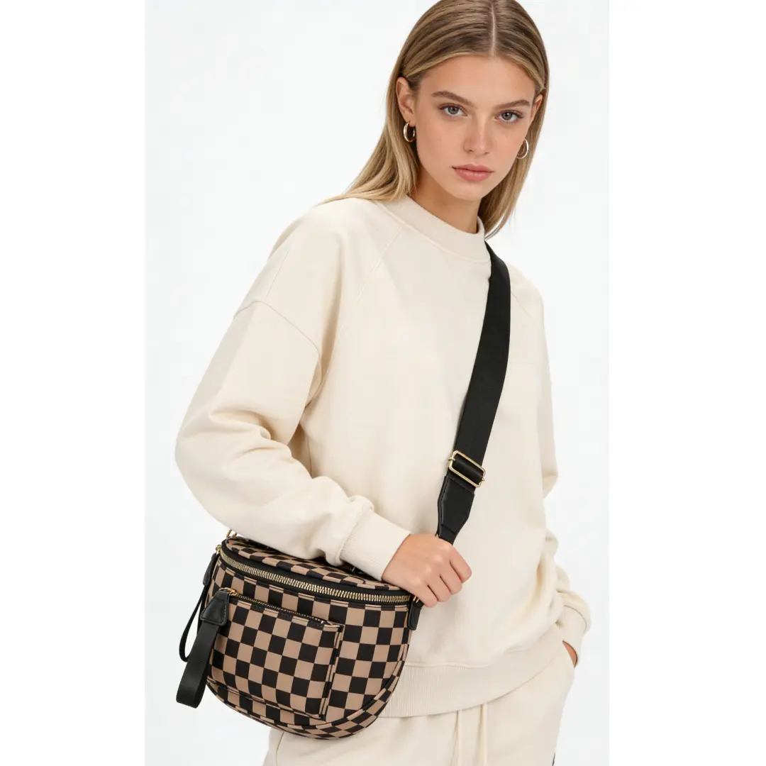 Vintage Checkered Crossbody Bag for Women, Fashionable Fanny Pack with Top Handle, Adjustable Strap and Dual Zipper Compartments, Handbag Crossbody Bag, Crossbody Bags For Women