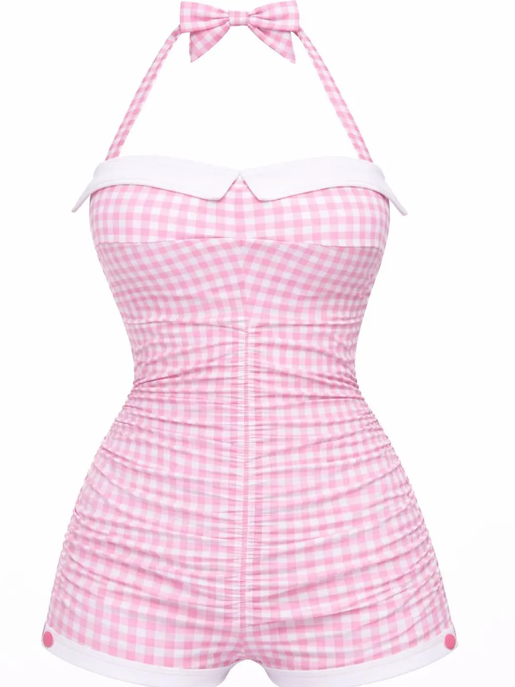 RETRO STAGE Women's Pink 1950s Gingham Halter Bowknot 1-Piece Swimsuit, Padded High Stretch Swimwear, Available in Yellow, Red, Blue, Green, Black, Light Green, One Piece Swimsuitvacation swimwear for women cute summer outfits BackToSchool