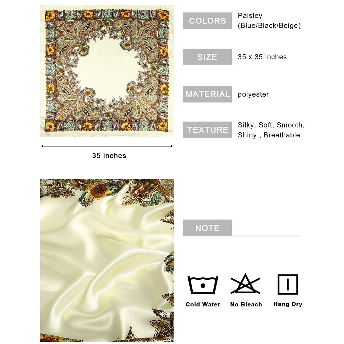 AWAYTR 3Pcs/Set 35” Large Square Head Scarf Summer Dating Travel Commuting Silk Feeling Bandana Scarf for Women Fashion Multifunction Hair Kerchief TikTokShopBlackFriday