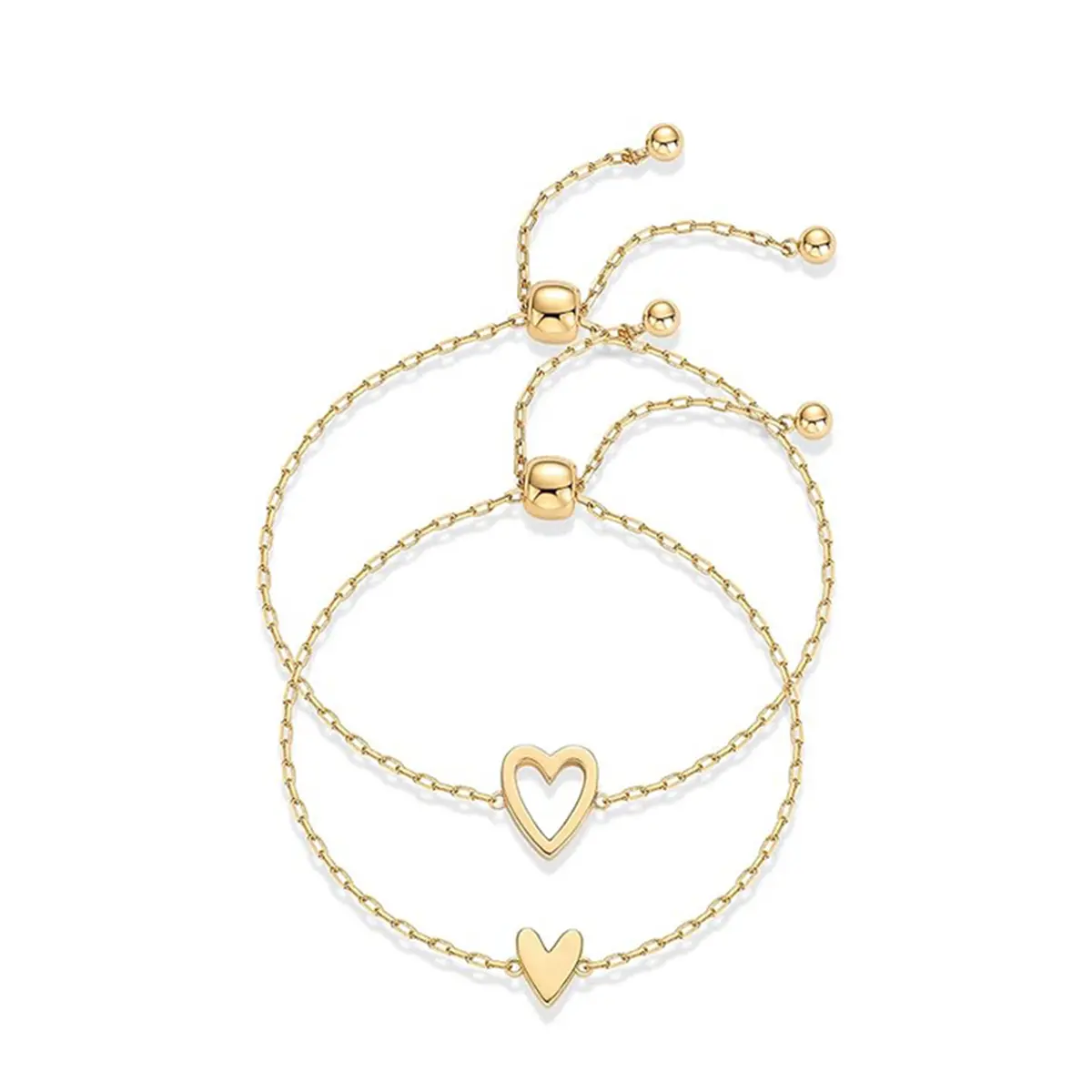 2-Piece Set of Heart-Shaped Adjustable Bracelets, Cute Charm Friendship Bracelets, Inspirational Bracelet Set