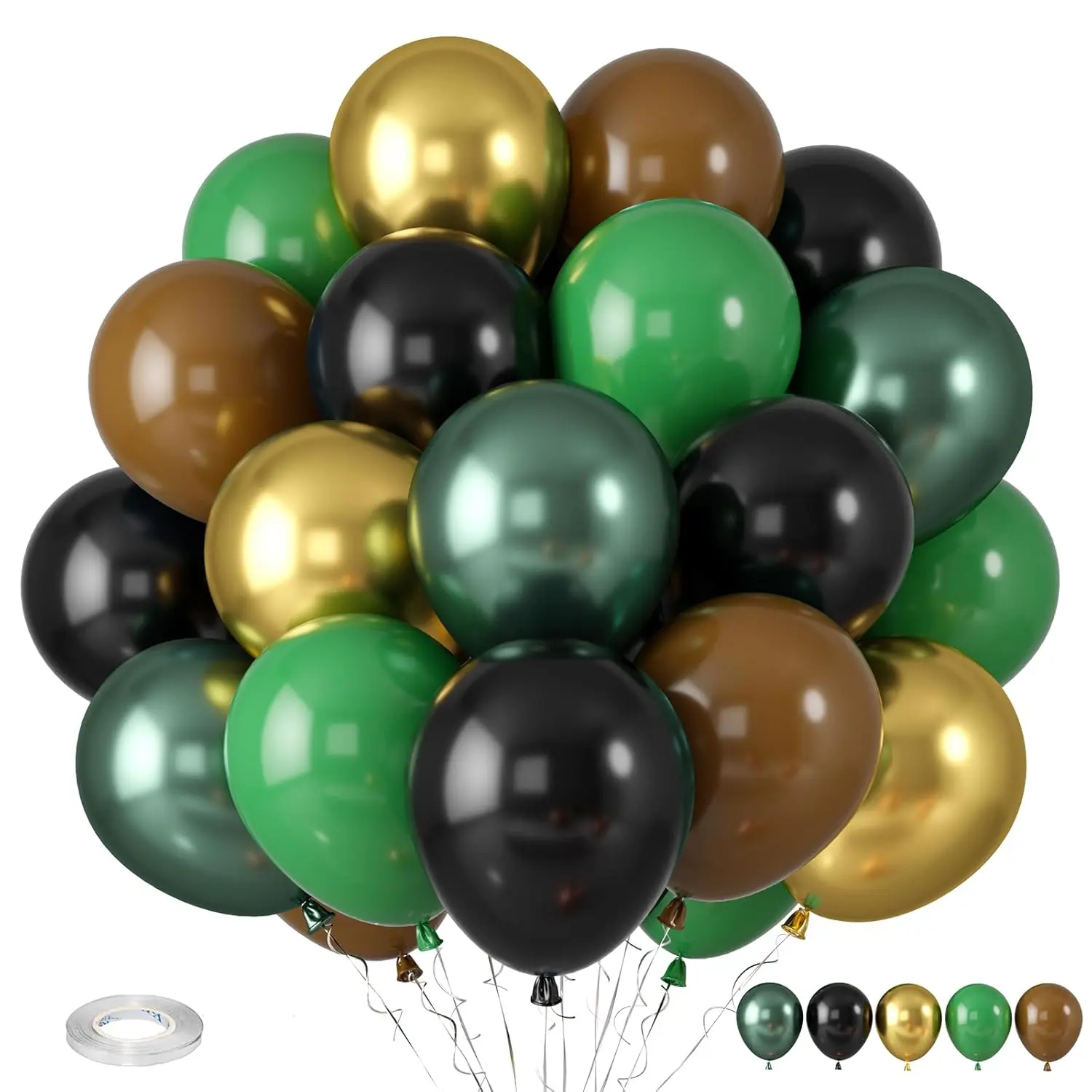 Green & Brown Balloons, Camouflage & Metallic Green for Jungle, Army & Camping Party Decor