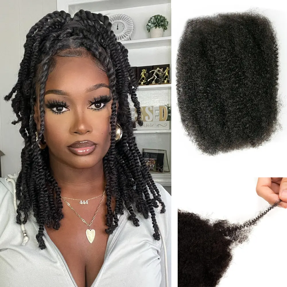 YWIGS Afro Kinky Bulk Hair Extensions For Braiding Mini Twist Dreadlock Human Braiding Hair Repair Locs Tape 3C 4A Black 50grams / pack #backtoschool #backtoschoolshopping