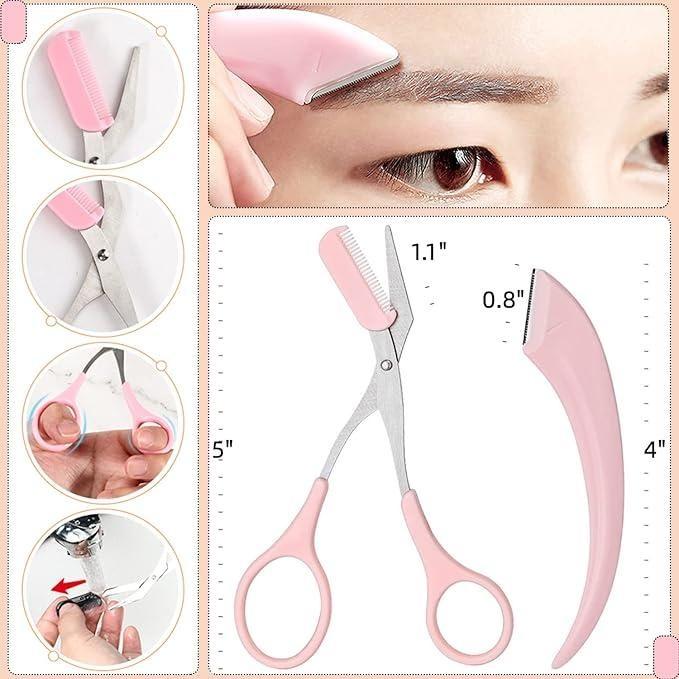 Arc Eyebrow Knife & Scissors with Comb for Eyebrow Shaping Kit Stainless Steel Beginner Beauty Tools Suitable for All Skin Types Men's & Women's Hair Removal Accessories for On-the-Go Use Makeup Cosmetic