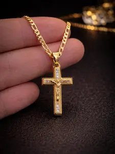 Jesus Cross Necklace for Kids Womens Gold Filled