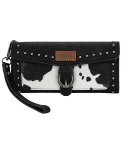 Wrangler Women's Cow Print Tri-Fold Wristlet Wallet - Wg195-W054-Bk
