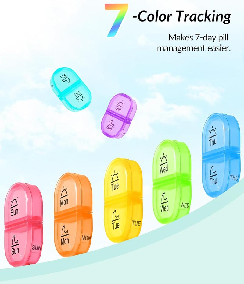 Weekly Pill Organizer 2 Times a Day, AM PM Pill Box with 7 Detachable Pill Case, BPA-Free & Portable 7 Day Pill Organizer with Large Storage to Hold Medication, Vitamins and Fish Oils