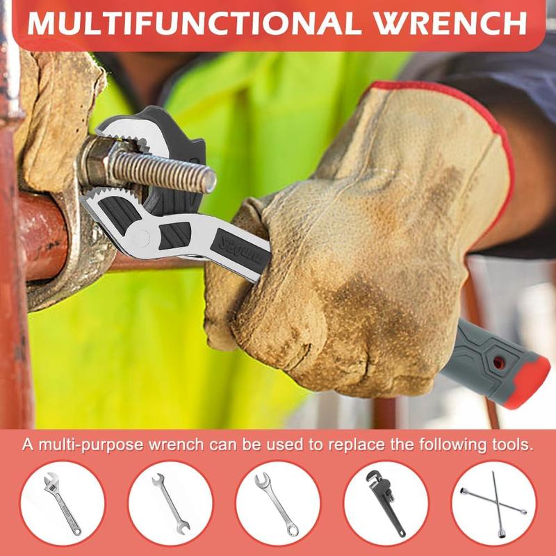 VAYWET Multifunctional Self-locking Wrench 6, 8 Inch Multi-model Pipe Flexible Wrench, Quick Opening Water Heating Plumbers Wrench 3/8”-1” Irregular Nuts Pipes Use Chrome Vanadium Alloy Steel 3 Sided Tooth Pattern Coverage Not Easy to Slip Strong Clamping