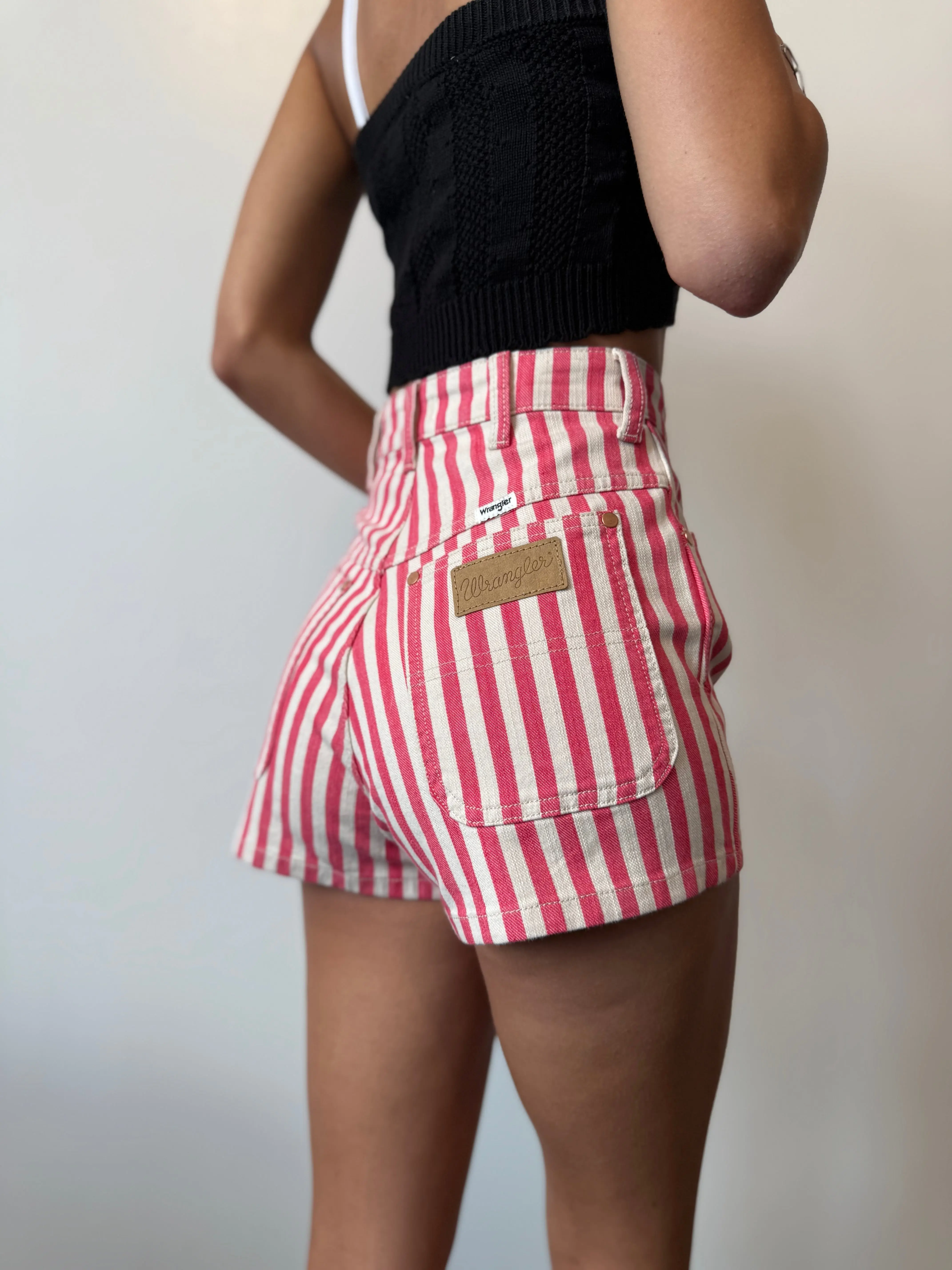 Wrangler Women's Dolly Vintage Striped Shorts, High-Rise Casual Fit in Stretch Cotton with a 3.5" Inseam, Women's Clothes, Elastane, Stripe Pattern, High Waist, Shorts For Women, Vintage Style