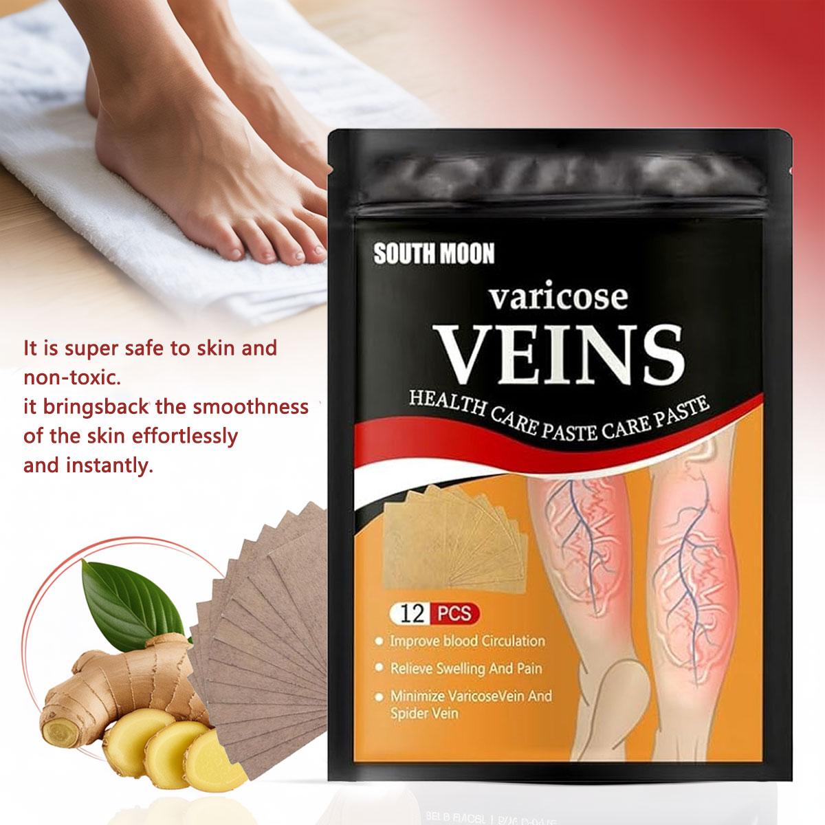 12pcs Herbal Varicose Vein Cold Compress Patches, 24 Months Shelf Life, Natural Venous Health Support, Leg Pain Relief for Leg Care