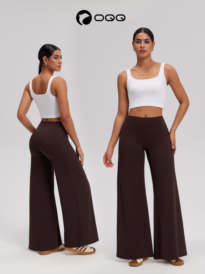 OQQ Women’s  High-Waist Wide Leg Casual Yoga Pants – Stretchy & Workout Casual Trousers With Pockets Trousers