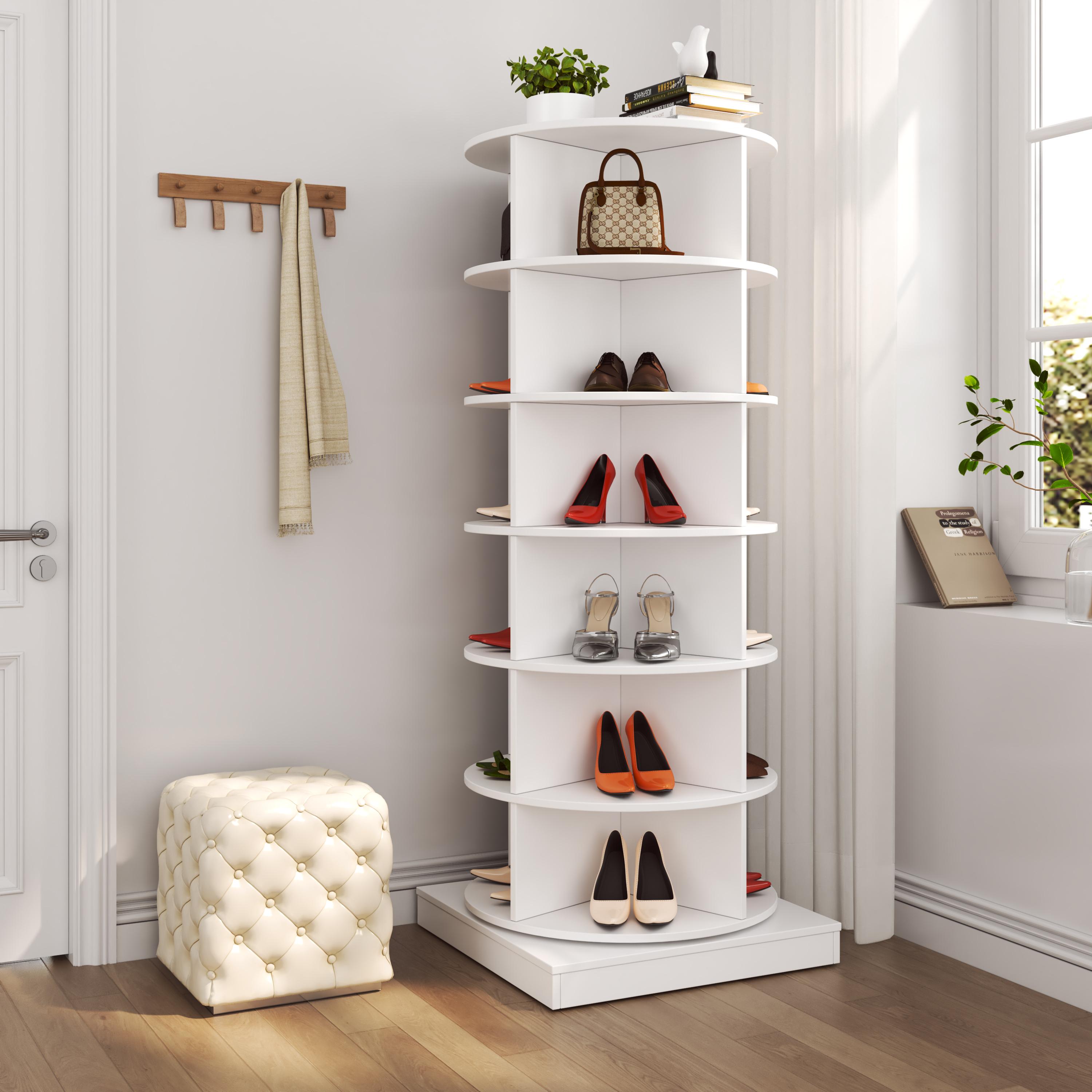 6 Tiers Revolving Free Standing Shoe Storage Organizer,360° Wood  Rotating Shoe Rack,Storage Rack Cabinet Tower for Entryway Living Room Hallway,Bedroom/Living room Furniture,Indoor Furniture