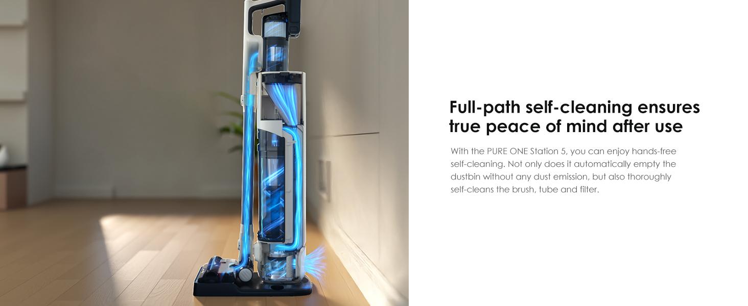 Tineco PURE ONE Station 5 Cordless Smart Vacuum with 2.5L Auto Dust Base Full-Path Self-Cleaning 175W Suction ZeroTangle Tech iLoop Smart Sensor for Hard Floor & Carpet