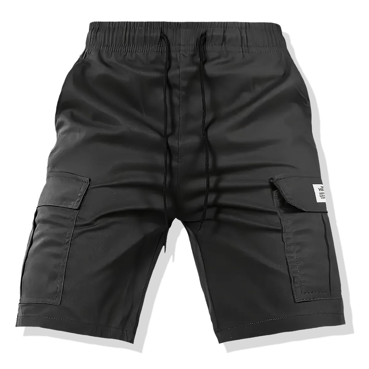 Men's Casual Solid Color Cargo Shorts - Regular Fit Drawstring Cargo Shorts with Side Pockets - Suitable for Summer Outdoor Leisure and Work