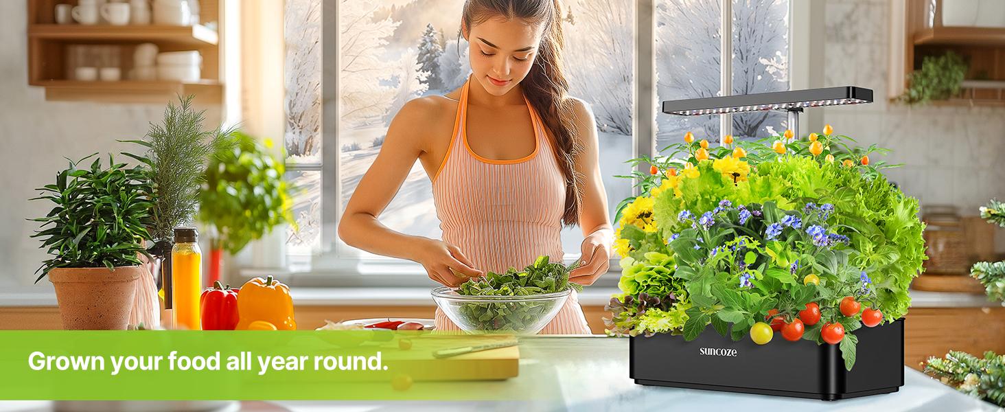 【Deal For You Days】SUNCOZE Hydroponics Growing System Kit 12 Pods, 24W LED Grow Light Indoor Garden, 4L Water Tank with Quiet Pump, Adjustable Height Herb Garden Planter Indoor Kit, Gardening Gifts