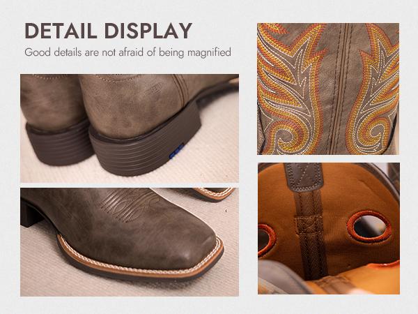 Palitutu Cowboy Boots for Men -Square Toe Botas with Classic Embroidered,Comfortable and Fashion Soft PU Leather,Fashion Closed Walking Shoes