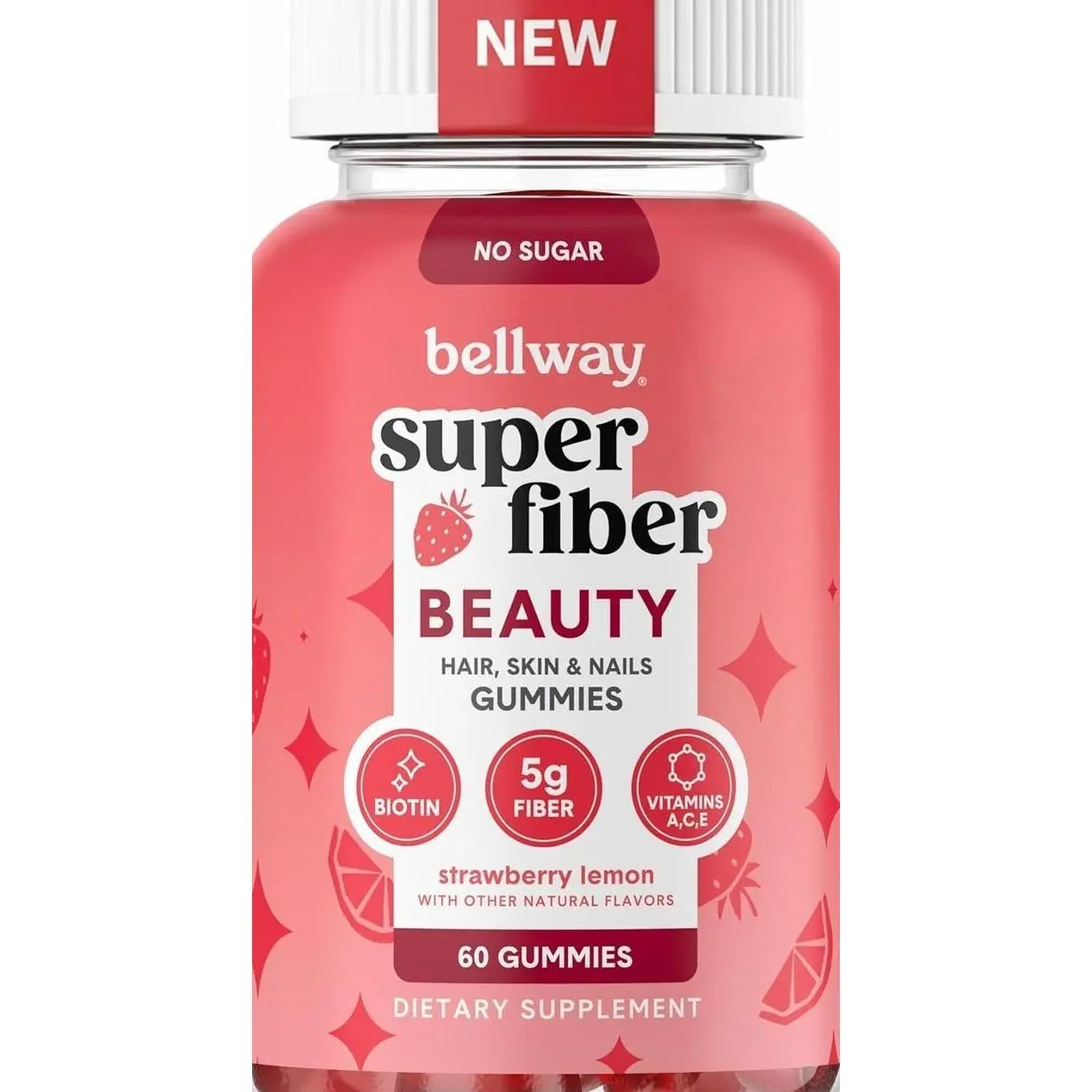 Bellway Super Fiber Gummies + Beauty – Sugar Free Fiber Supplement with Biotin & Vitamins A C E – Supports Digestive Health, Skin, Hair & Nails - 60 Count