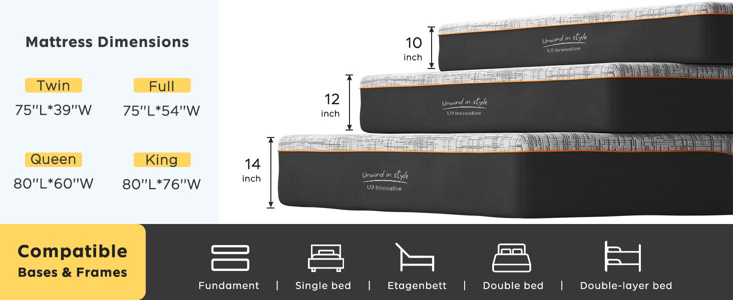 Memory Foam Mattress with Removable Cover- Medium Firmness with Bamboo Charcoal & Green Tea Infusion