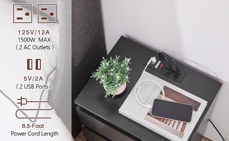 【With Power Outlet】Yaheetech Bedside Table, Modern Nightstand, 3-Drawer Bedside Cupboard Storage Cabinet with 2 USB Ports & Power Outlets for Bedroom/Small Space/Home Office, Black 【With Power Outlet】Yaheetech Bedside Table, Modern Nightstand, 3-Drawer Bedside Cupboard Storage Cabinet with 2 USB Ports & Power Outlets for Bedroom/Small Space/Home Office, Black