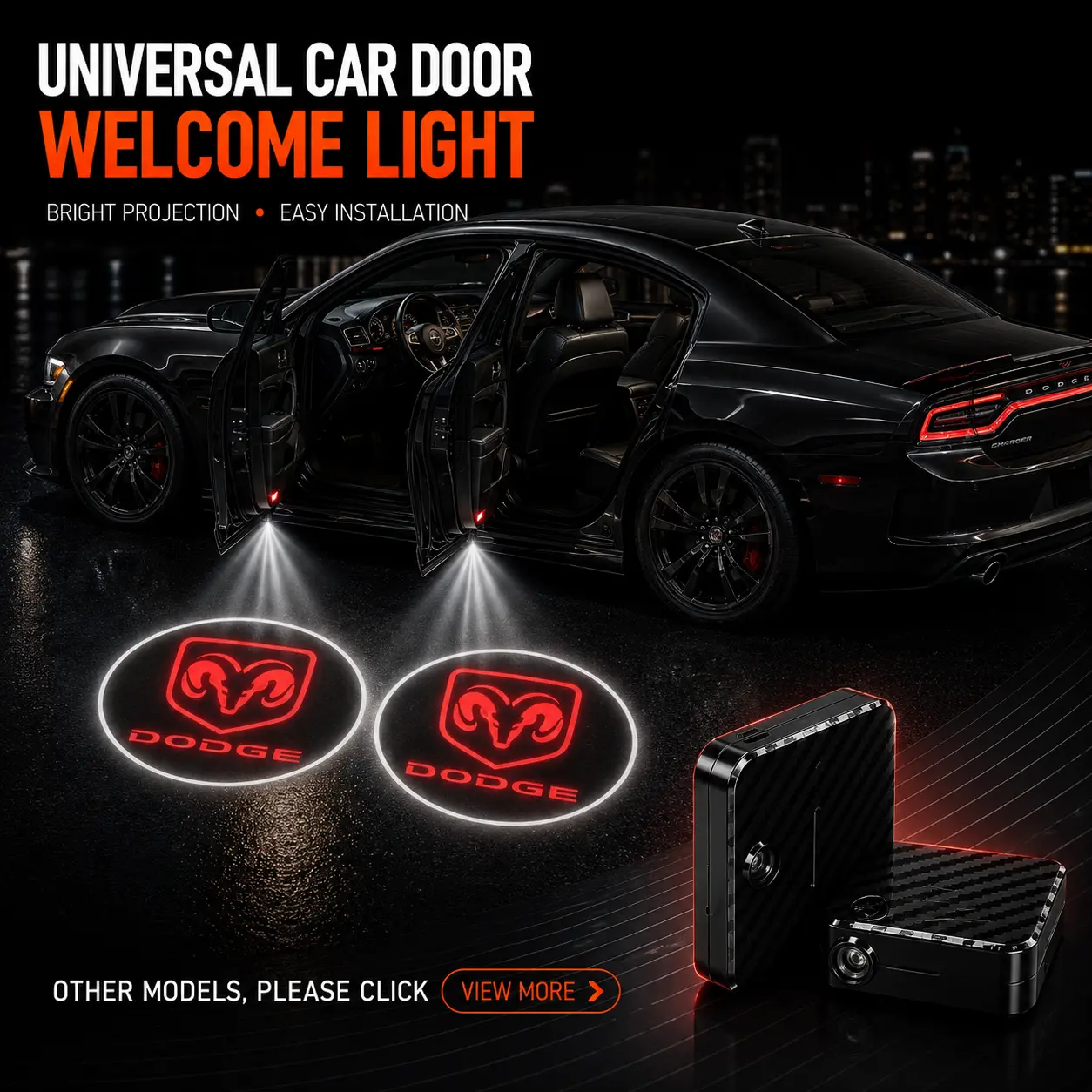 2-Pack Ram Logo Wireless LED Car Door Projector Lights - Luminous HD Welcome Ghost Shadow Puddle Lamps, Magnetic Sensor No-Drill Easy-Install, for Decoration, GMC 1500/2500/3500 ProMaster Pickup Cargo Van Auto Interior Mod Lighting Assemblies & Components