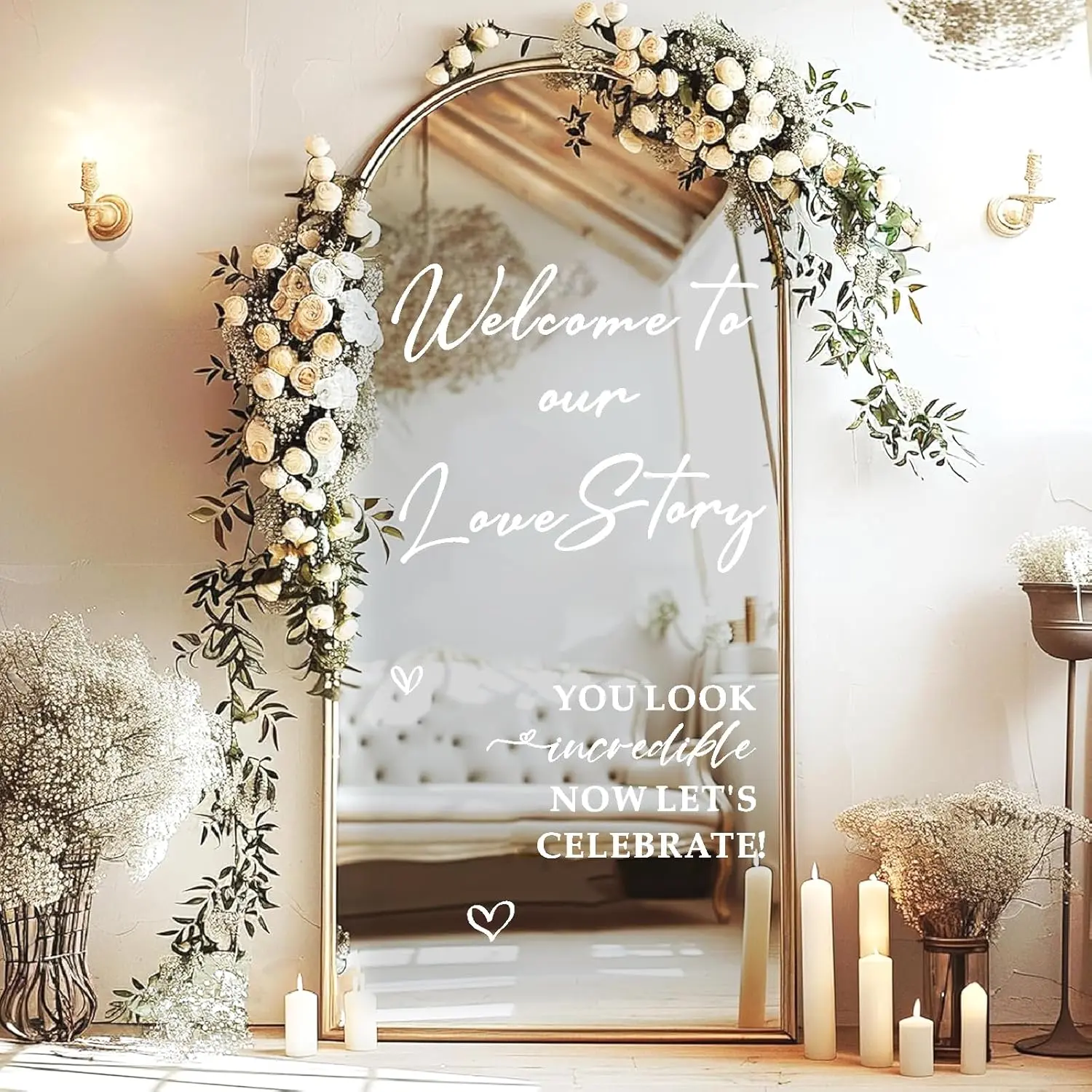 Black Vinyl Customized Decorative Signage - Romantic Multiple-Letter Decals for Bridal Party, Indoor Flat Wedding Welcome, Selfie Mirror Accents, Reception Decor, Indoors