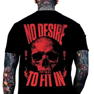 Edgy Skull T-Shirt Men "NO DESIRE TO FIT IN" Graphic Tees Cotton Casual Streetwear Gothic Punk Style Top casual outfits