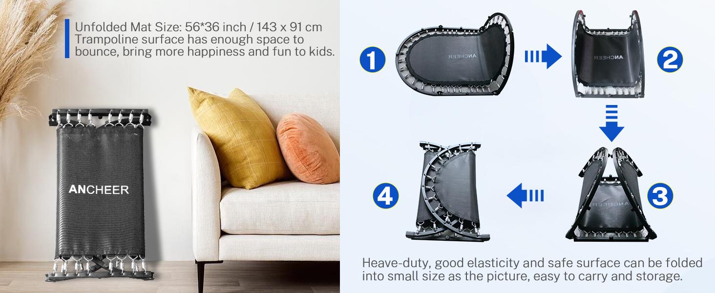 ANCHEER Foldable Trampoline, Mini Rebounder Trampoline with Adjustable Handle,  Indoor/Garden/Workout Cardio, Parent-Child Twins Trampoline Max 220lbs