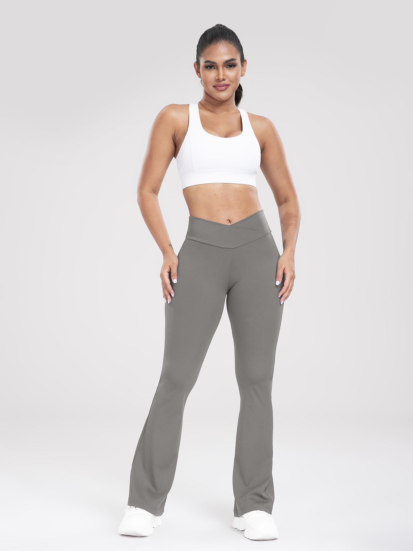 Kabuer Women's High Waist Flare Leggings Solid Color Yoga Pants Ladies Sportswear Athletic Outfit Gymwear Workout Casual Long Length Medium Stretch Knit Fabric